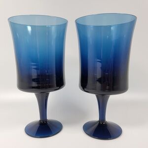 Denby Arabesque Blue Ice 16 oz Water Goblet Glass Set Of 2 Milnor Sweden‎ MCM